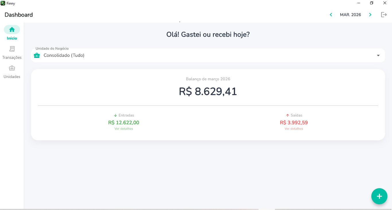 Visão do dashboard do Finny